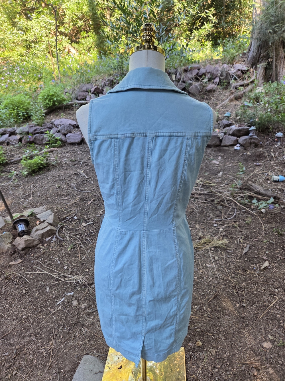 White House Black Market Sleeveless Light Blue Zip Front Shirt Dress Size 4 - Picture 5 of 6